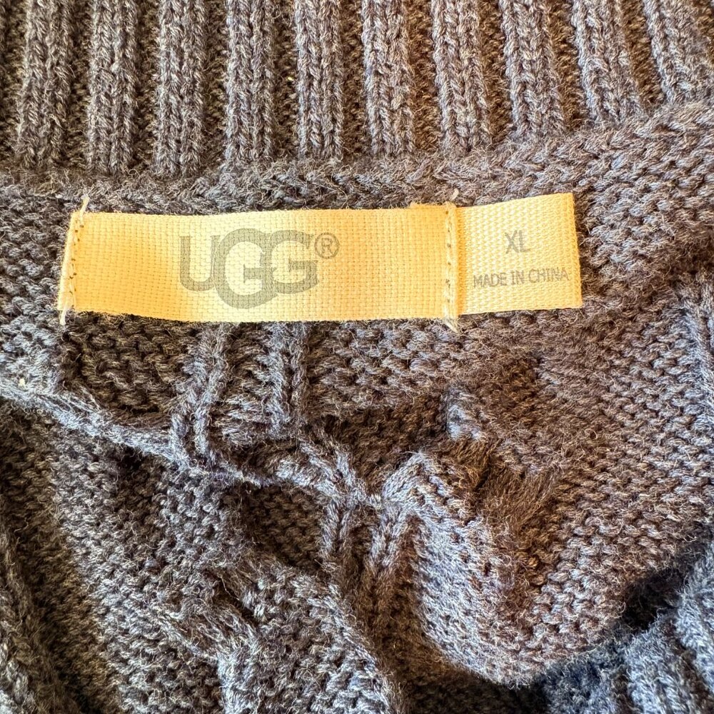 UGG XL Hayley Cardigan Navy Blue Heathered Chunky Cable Knit Sweater Cozy EUC - Picture 7 of 11